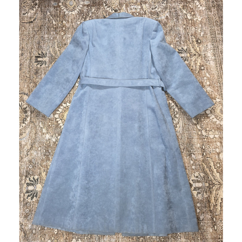 Blue Suede VTG Leather Belted Long Duster Coat Boho Western 70s Cowgirl - Picture 8 of 11